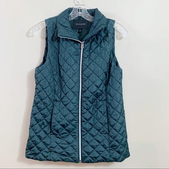 Banana Republic Factory Quilted Printed Slim Galactic Green Heather Vest - Picture 1 of 4